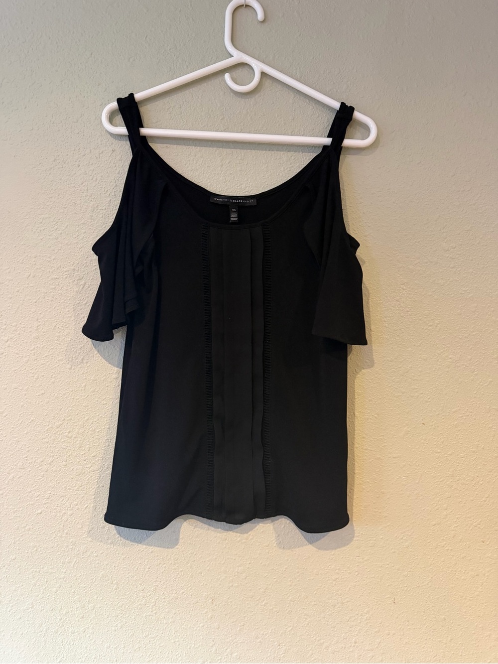White House Black Market Black Cold Shoulder Bluffle Blouse Top XS